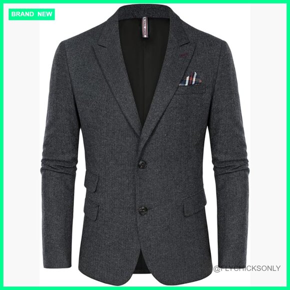 Wool Blend Herringbone Tweed Sport Coat Blazer Regular Fit